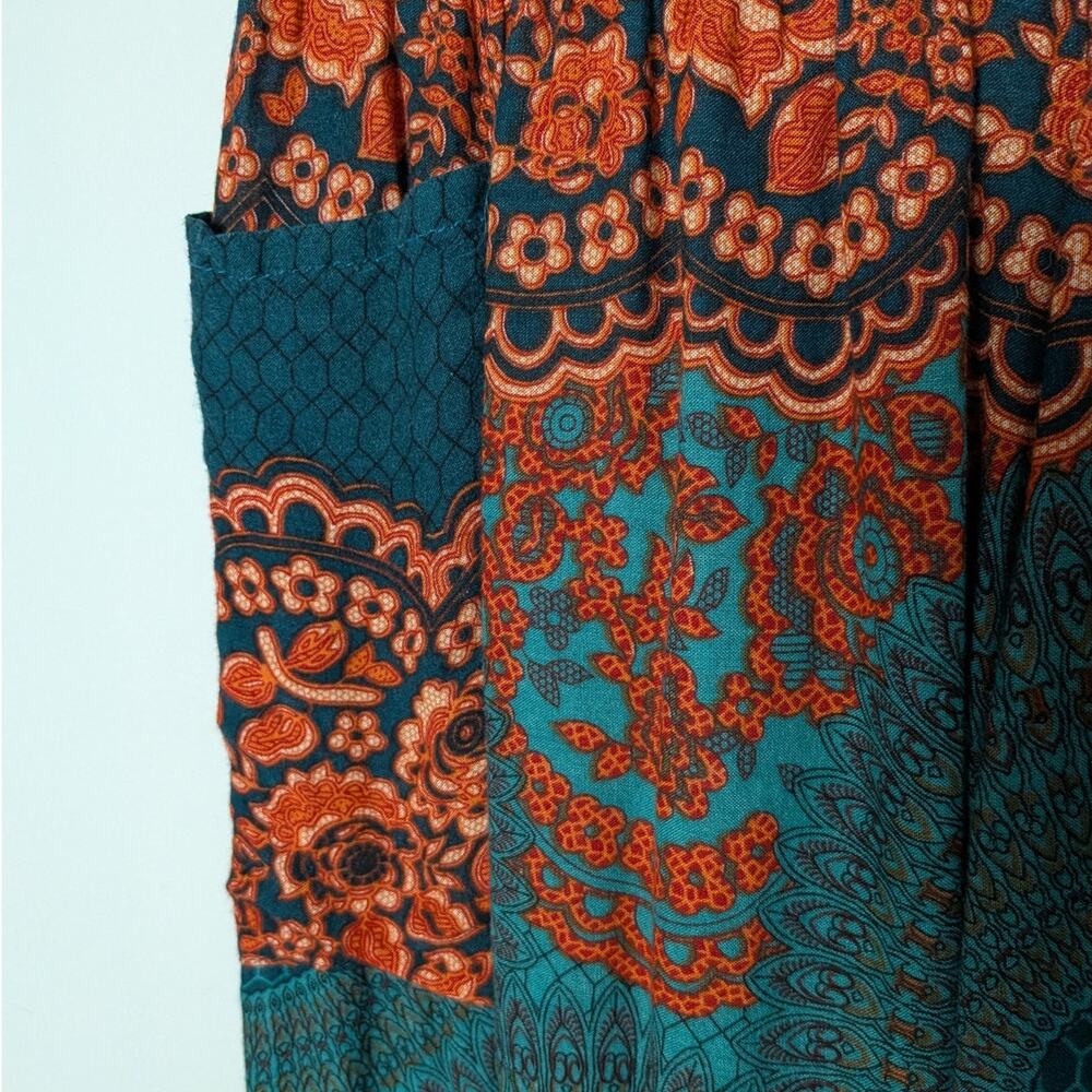Gypsy Rose Women's Green Orange Medallion Harem Jogger Pants Beach Flowy - Picture 5 of 7